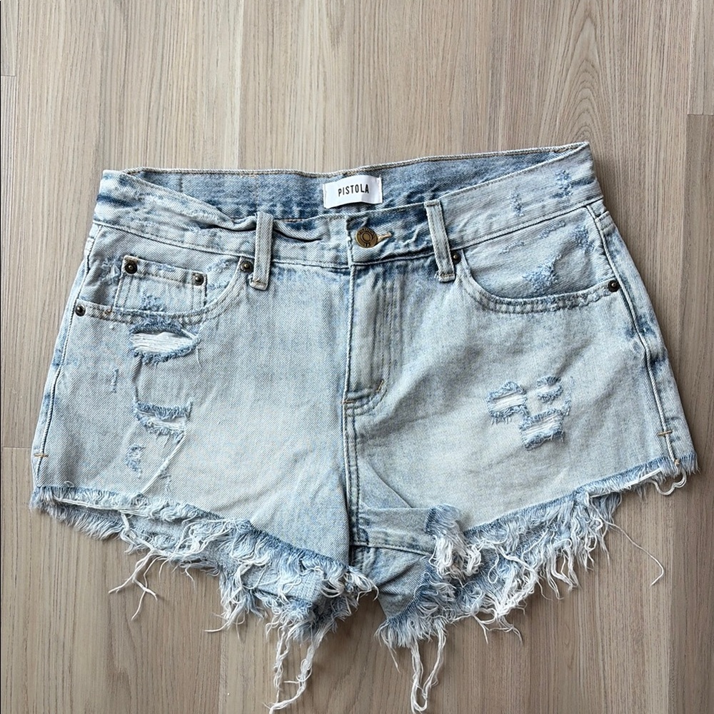 Pistola Light Wash Distressed Denim Shorts (size 27)